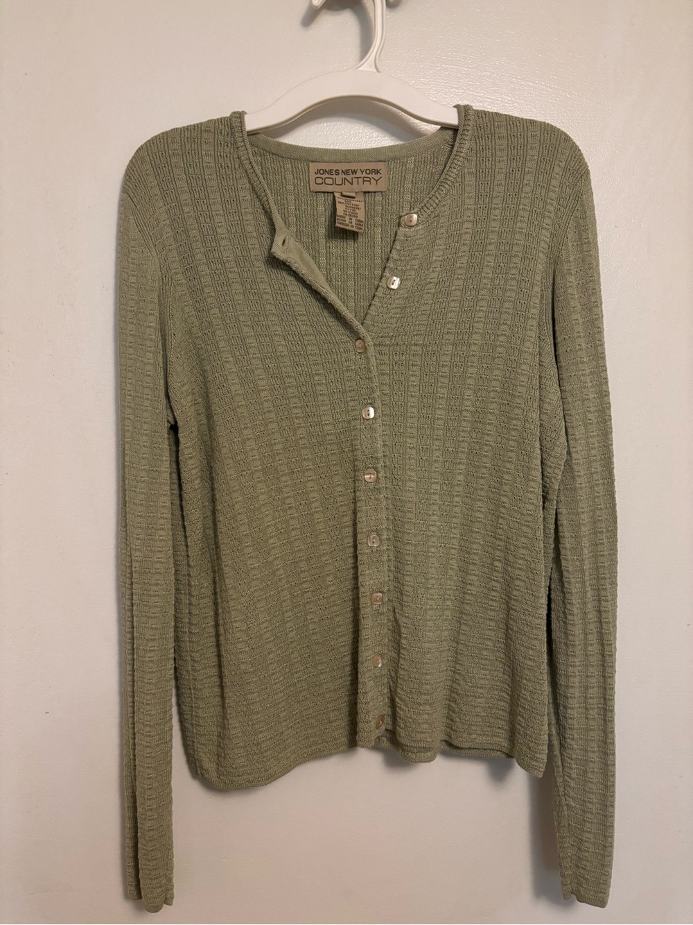 Jones New York Country Sage Green Button-Up Cardigan